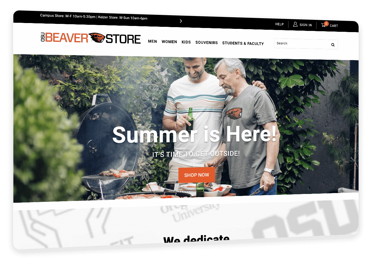 Screenshot of OSU Beaver Store's website home page.
