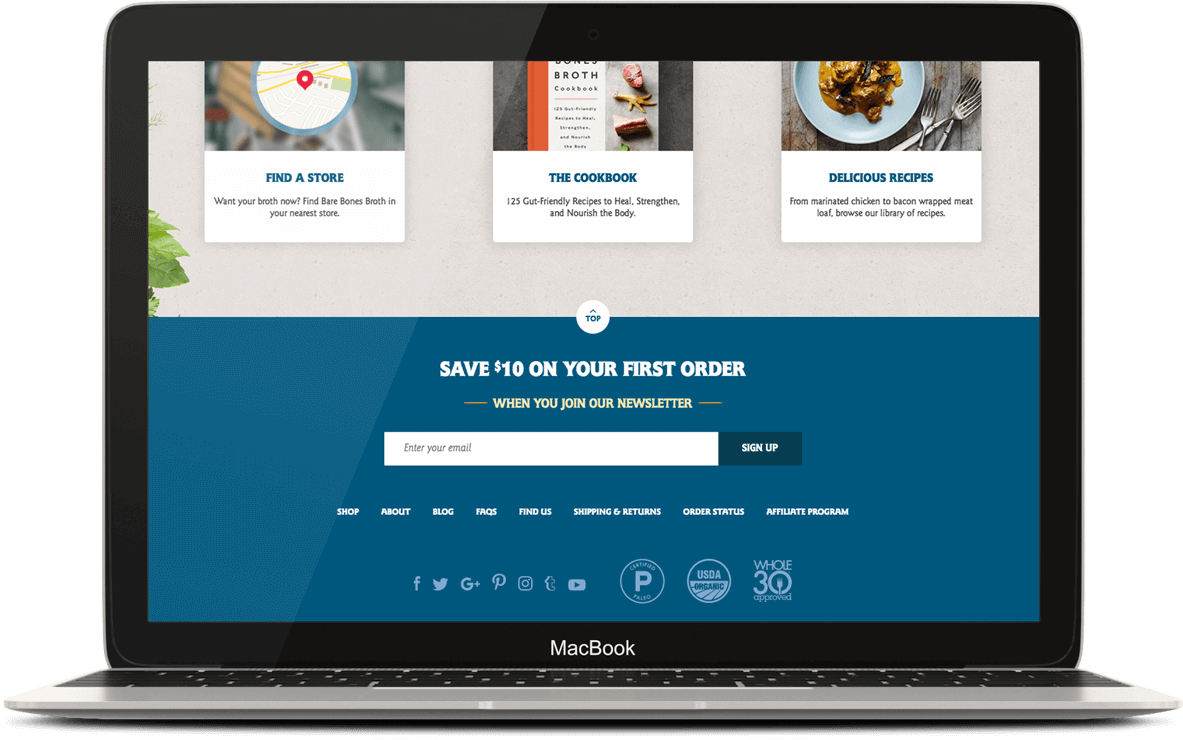 Screenshot of a website footer with an email signup form.